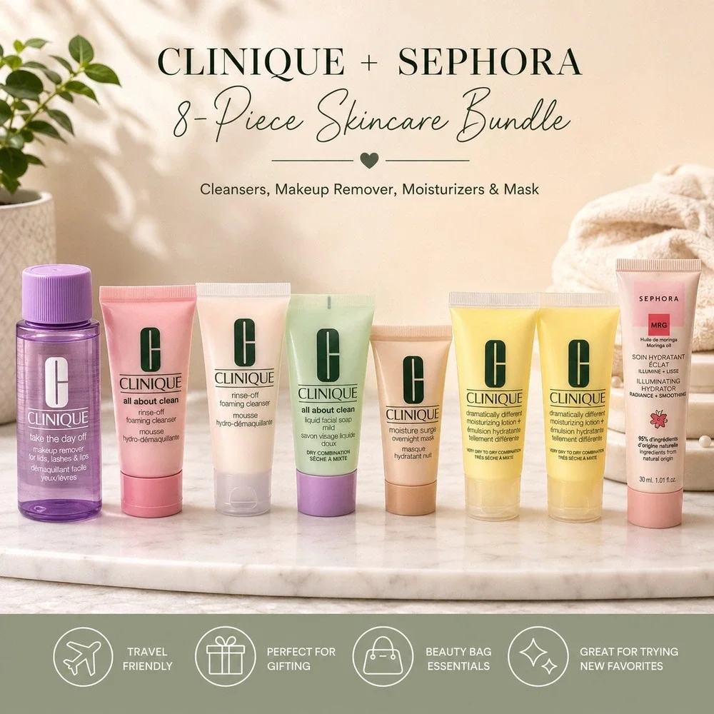 NEW Clinique Travel Skincare Lot Take The Day Off Moisture Surge Facial Soap 8pc
